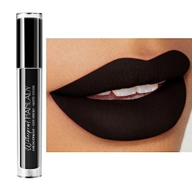 Imagem de HANLADY Batom preto fosco líquido de longa duração para mulheres batons à prova de manchas Color Stay Dark Black Batons Vegan Cruelty-Free Lip Gloss (rosa preta 911)