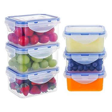 Imagem de [Pacote com 6] Conjunto de recipientes de armazenamento de alimentos de tamanhos variados de plástico, preparações retangulares de refeição EASYLOCK, recipientes de alimentos pequenos empilháveis à prova de vazamento para lanches e açúcar, 173 g/500 ml