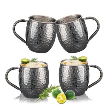 Imagem de UNISWEET Conjunto de 4 canecas de mule Moscou, caneca de cobre com padrão de pedra galvanizada, forro de aço inoxidável 304, perfeita para vinho, cerveja, bebida fria, bar, festa, presentes (cobre