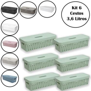 Imagem de Kit 6 Cestos Organizador Multiuso 3,6 Litros Com Tampa - Usual Utilida