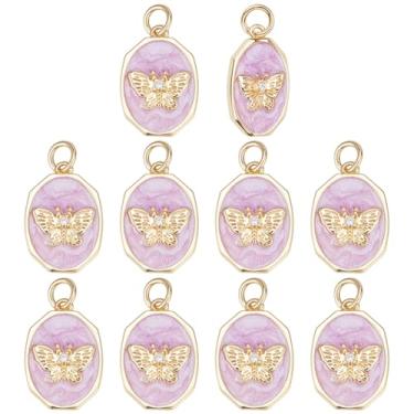 Imagem de BENECREAT Pingente de zircônia cúbica e latão banhado a ouro 18 K, 10 peças, pingente de borboleta roxa esmaltada com anel de salto para fazer joias, colar, pulseira, artesanato, 18 x 12 x 2,5 mm