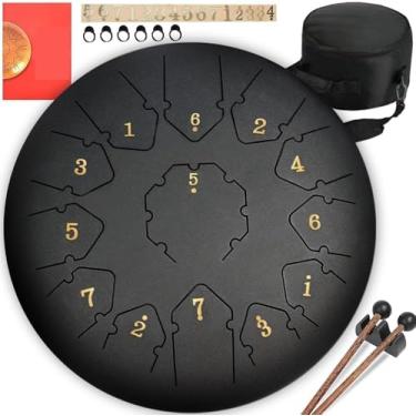 Imagem de Handpan, Tambor, 13 Notas de Percussão de Aço com Partitura Musical, Tambor de Chuva para Jardim, Tambor de Língua de Aço de 30 cm, Tambor de Língua de Aço, Notas de Percussão