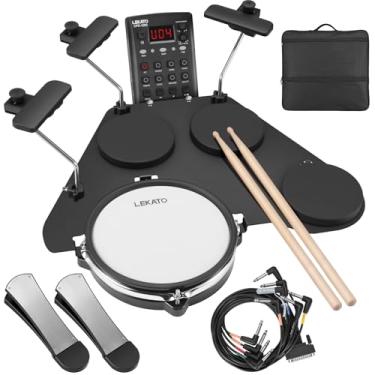 Imagem de LEKATO Conjunto de bateria eletrônica CPD-1000 com almofadas de malha silenciosas, conjunto de bateria elétrica portátil, mais de 220 sons, USB MIDI, 2 pedais robustos, bastões, bolsa de viagem