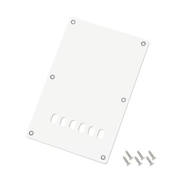 Imagem de Banworks Placa traseira de 3 camadas Strat 6 furos para guitarra elétrica Trem Tremolo capa traseira de borda reta para Squier Strat ST JT/HGB-02 branco