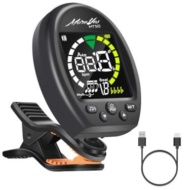 Imagem de MOREYES Clipe de afinador cromático, guitarra, baixo, violino, ukulele inclui capo de guitarra e palhetas e suporte (sintonizador + capo)