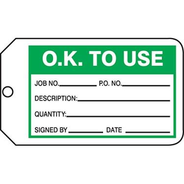 Imagem de Accuform MMT325CTM PF-Etiqueta de controle de produção de cartolina, legenda "OK para usar", 14,6 cm de comprimento x 8,3 cm de largura x 0 cm de espessura, verde/preto em branco (pacote com 5)