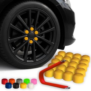 Imagem de Capa de vinil com parafuso ColorLugs | Tampa de porca com parafuso de ajuste flexível | 2,54 cm de profundidade | Inclui extrator de luxo | Disponível em uma variedade de cores | Feito nos EUAColorLugs 17 mm, 20-Pack amarelo CLB