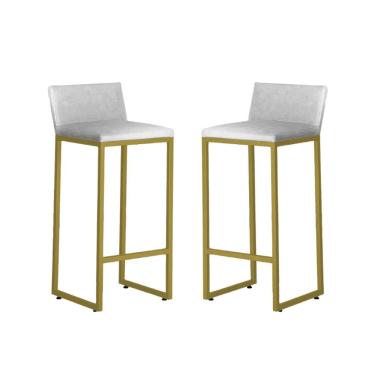 Imagem de Kit 2 Banquetas Alta Dani Reforçada Decorativa Balcão Bancada Cozinha Bar Base Dourada Courino