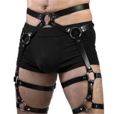 Imagem de Peitoral masculino sexy de couro sintético ajustável estilo punk cinto para cosplay masculino bondage festa gay fetiche fantasia, Preto, tamanho �nico