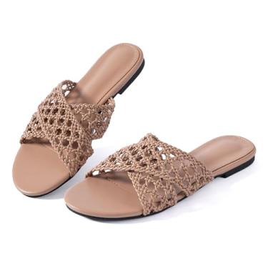 Imagem de Mtzyoa Sandálias rasteiras femininas de couro trançado cruzado nude elegante moda festa noturna casamento sandálias, Alça cruzada respirável nude, 37
