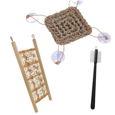 Imagem de Brinquedos de escalada de caranguejo eremita, acessórios para caranguejo eremita vivo, camaleão, hamster, porquinho-da-índia, rede de alga marinha e ponte de escada de réptil, conjunto com escova