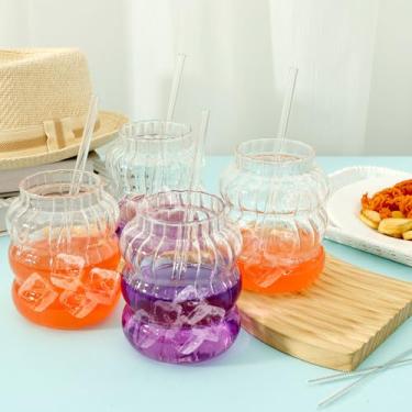 Imagem de DJAPWPX Kit de copos de vidro estéticos canelados, copos de coquetel vintage transparentes versáteis, copos de café gelados vintage resistentes para suco (B)