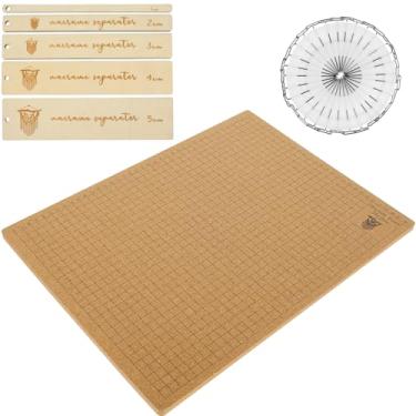 Imagem de Placa de macramê com grades 40,6 x 30,5 cm, placa de projeto de macramê dupla face com pinos de 30 T, 5 réguas, tábua de trança portátil, placa de macramê reutilizável para nó de projeto de pulseira