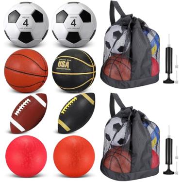 Imagem de Liliful Conjunto de 8 bolas esportivas com bolsa de malha de bomba presentes para crianças adolescentes operação Natal basquete futebol futebol playground bola para doação de caridade cristã equipe de