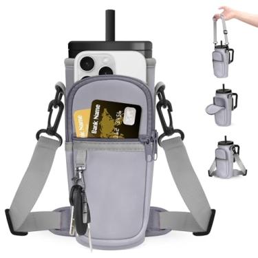 Imagem de Suporte para garrafa de água Roliwils com alça para Brumate Era & Stanley, bolsa tiracolo ajustável com mãos livres para caminhadas, acampamento, academia | Armazenamento no bolso do telefone |