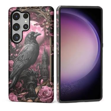 Imagem de Capa para Samsung Galaxy S25 Ultra, Silicone Macio Brilhante + PC Rígido Anti-riscos Corpo Inteiro Robusta À Prova de Choque Capa 2 em 1 para Mulheres Homens - Lua Rosa Rosas Corvo Caveiras