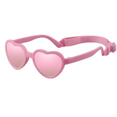 Imagem de JINHUIBBA Óculos de sol Baby Heart com alça flexível polarizado em formato de coração para bebês recém-nascidos de 0 a 24 meses, rosa, One Size