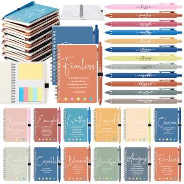 Imagem de Kosiz 60 conjuntos/120 peças de presentes cristãos a granel diário de oração religiosa com escrituras inspiradoras cadernos com caneta esferográfica da Bíblia para mulheres e homens, avós, igreja