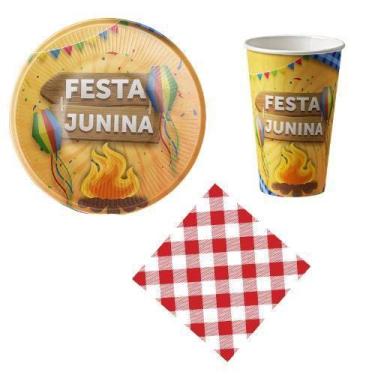 Imagem de Kit 20 Convidados Prato Copos Guardanapos Festa Junina Papel - Udlandi