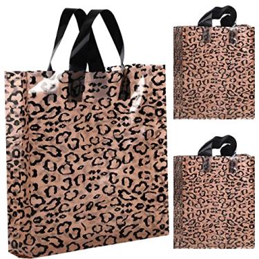 Imagem de Woanger 100 peças de bolsa com estampa de leopardo, sacolas de compras de chita para pequenas empresas com alças, lembrancinha de festa com tema de guepardo de leopardo, Marrom, 6 x 19 inches, 40*47cm