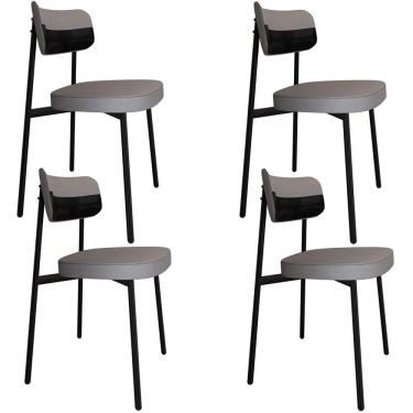 Imagem de Kit 04 Cadeiras Estofada Para Sala de Jantar Astrid Preto C01 Linho Cinza Courino Preto - Lyam Decor