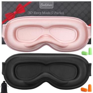 Imagem de BeeVines Máscara para dormir, pacote com 2 máscaras 100% blackout para dormir máscara ocular 3D para mulheres e homens, máscara de dormir com pressão zero para dormir de lado, capa de sombra inclui