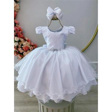 Imagem de Vestido Infantil Luxo Branco com Peito Nervura e Pérolas Strass - Fabu