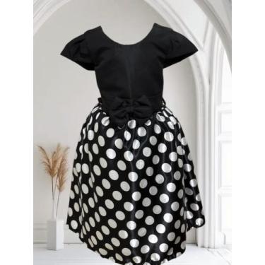 Imagem de Vestido Menina Elegante Infantil Saia Preta com Bolinhas Brancas e Bus