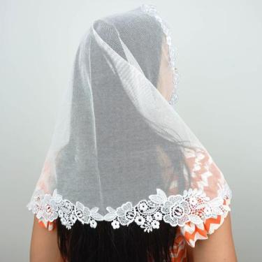 Imagem de Véu Ccb Com Aplique Floral Renda Guipir Aplicada Congregação Cristã no