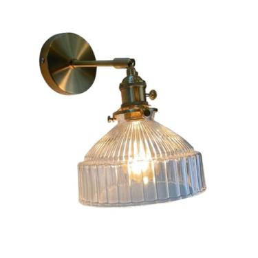 Imagem de Arandela de vidro vintage, luminária de parede ajustável industrial, luminária de parede de latão para quarto, sala de estar, base E27 (transparente)