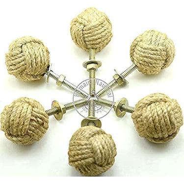Imagem de Aaban Nautical Conjunto de 6 puxadores de armário de corda de juta de 32 mm de diâmetro decoração náutica