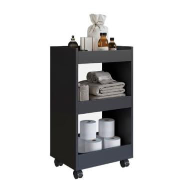 Imagem de Armário de Banheiro Carrinho Com Rodinhas Multiuso Organizador Casa 3 Prateleiras (Preto)