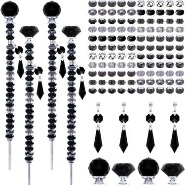 Imagem de Exway Kit de 100 contas de jardim com contas de varinha de fada DIY com contas pretas de orifício grande, 4 hastes roscadas de cristal e 4 pingentes de cristal brilhantes pretos para decoração interna