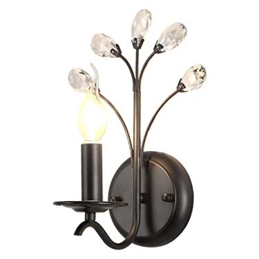Imagem de Luminária de parede de cristal moderna, luminária de parede com acabamento em preto fosco, luminária de parede interna, luminárias de cabeceira para quarto, decoração de sala de estar, lumin