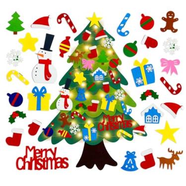 Imagem de Árvore de Natal de feltro DIY com 32 peças de ornamentos para crianças, árvore de Natal de feltro de 9 m com luz para crianças Montessori, decoração de festa de ano novo