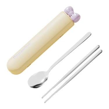 Imagem de IEUDNS Conjunto de talheres de colher e pauzinhos, kit de talheres de aço inoxidável 304, conjunto portátil para, uso diário, escritório, Amarelo 3 Peças