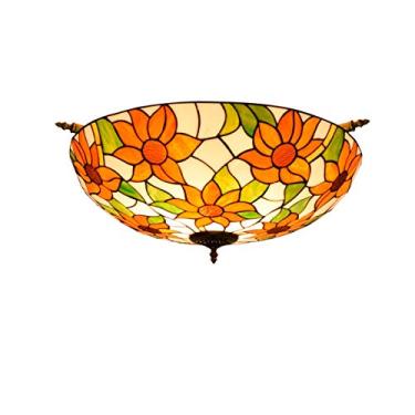 Imagem de Luminária de teto estilo country, lustre retrô barroco, vidro colorido, pingente de girassol, luz pequena, sala de estar, restaurante, bar, quarto, branco, 55 cm (branco, 65 cm)