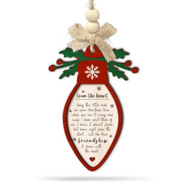 Imagem de CHOANG Enfeite de Natal com lâmpada da amizade - Enfeites em forma de lâmpada de Natal com mensagem de agradecimento, 2 camadas de madeira - presente sentimental para amigos, melhores amigos