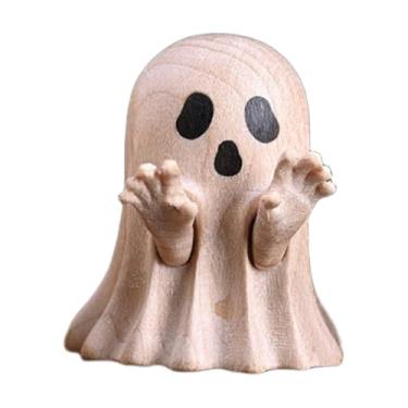 Imagem de MotiveTech Enfeite de mesa de estatueta fantasma, escultura criativa de madeira assustadora, pequena estátua fantasma para lareira, prateleira, sala de estar, Style a
