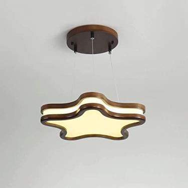 Imagem de Luminária pendente LED regulável, estrela de cinco pontas, lustre suspenso de madeira, capa de acrílico, luminária suspensa de teto, kit ajustável de montagem semi-embutida, luminária para q