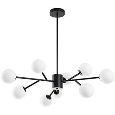 Imagem de Lustre Lustre Moderno Vidro Fosco Pendente Luz G9 Lustres Luminárias de Teto Preto e Dourado para Sala de Estar, Cozinha, Quarto, Sala de Jantar Decoração de Casa Lâmpada, 9 cabeças