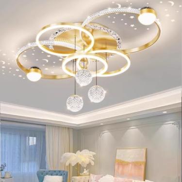 Imagem de Luminária de teto circular LED com controle remoto, luminária de teto regulável, moderna para sala de estar, cor da luz/brilho ajustável, lustre redondo de acrílico para quarto, iluminação i