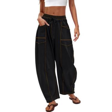 Imagem de Calça de moletom feminina Nirovien Barrel, perna larga, preta, tamanho