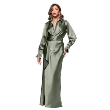 Imagem de Xscape Gola feminina de cetim e manga comprida, Oliva, 38