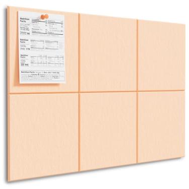 Imagem de MaxGear Quadro grande de cortiça para parede 91 cm x 61 cm, quadro de avisos bege pêssego, pacote com 6 azulejos de parede de feltro com pinos, placas de cortiça para escritório, placa de pino de