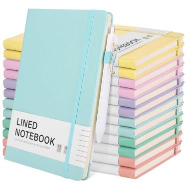 Imagem de Aodaer 12 Set Lined Notebook Journals with Pens A5 Notebooks 100 GSM College Ruled Hardcover Notebook PU Leather Notepad with Pen Holder for Office School, 5.7 x 8.3 Inches, Light Multicolor