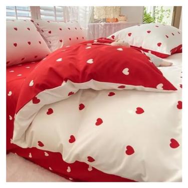 Imagem de Conjuntos de cama em forma de coração solteiro casal Queen capa de edredom fronha presente compatível com meninas (G 150 x 200 cm 3 peças)