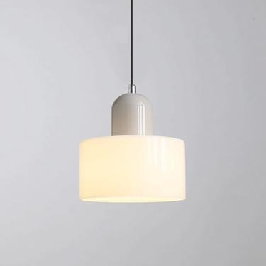 Imagem de YQSLQZZ Luminária pendente pequena de vidro redondo, lustre de cabeceira de quarto estilo creme, sala de jantar moderna corredor cozinha ilha luzes de teto suspensas, luzes E27*1