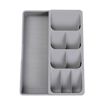 Imagem de Bandeja de talheres de gaveta, acessórios de cozinha, organizador de talheres de separação, faca, colher, garfo, utensílios de mesa, caixa de armazenamento de plástico, organizador de talheres (cinza)