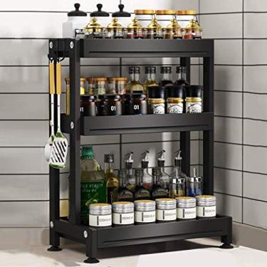 Imagem de Prateleira organizadora de temperos para cozinha, mesa, prateleira, bancada, organizador de especiarias, prateleiras com ganchos